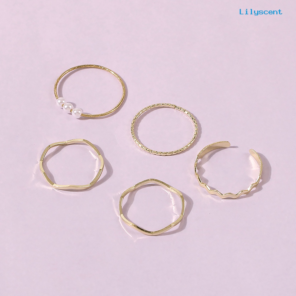 5pcs / set Cincin Buku Jari Aneka Bentuk Warna Silver Untuk Wanita