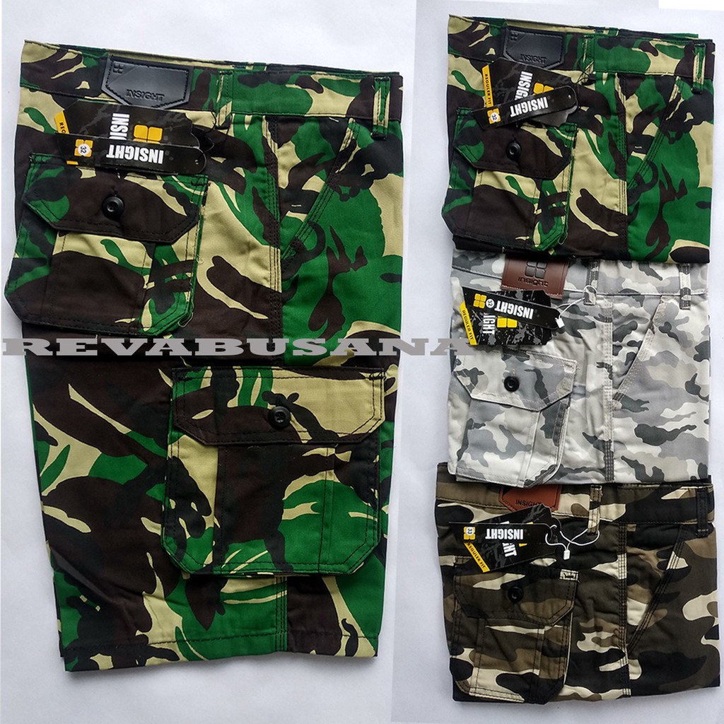 Celana Cargo Pendek Pria Doreng ARMY Saku Gimpul Size 27-38