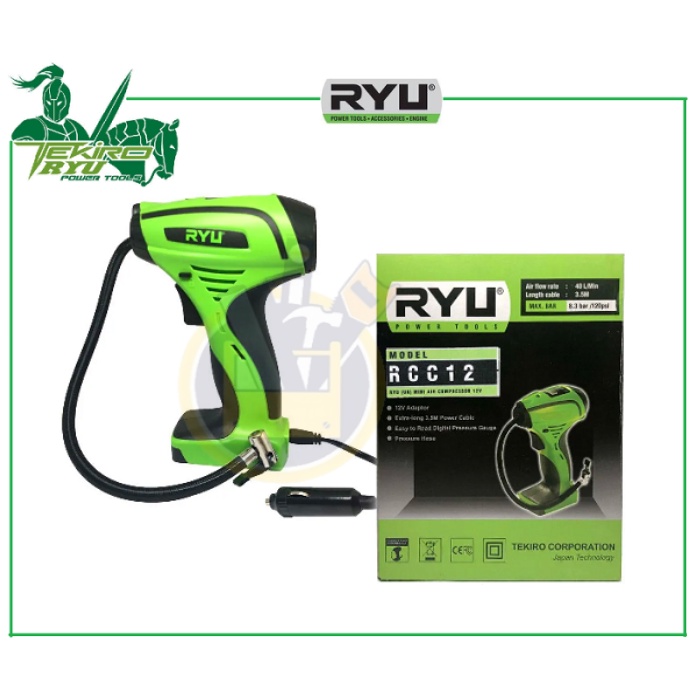 RYU RCC12 Mini Air Compressor 12 V RYU RCC 12 / Mini Kompressor Alat Pompa Angin Ban Balon Digital / Kompresor Angin Mini Listrik DC 12V 120 PSI