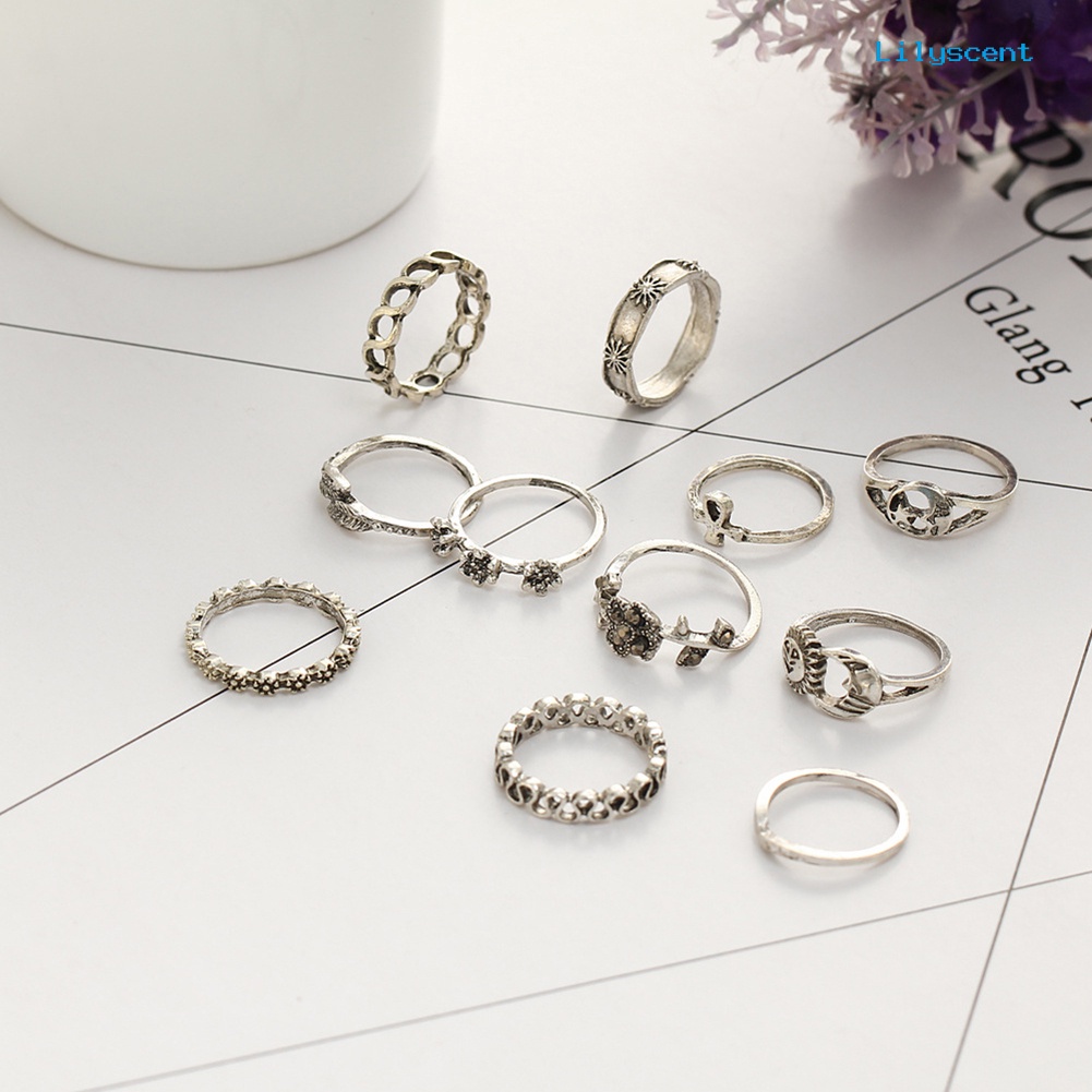 11pcs / Set Cincin Buku Jari Aneka Bentuk Gaya Bohemian Untuk Wanita