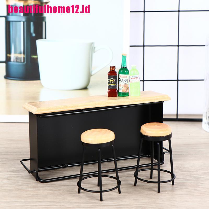 【beautifulhome12.id】3Pcs/set Dollhouse Miniature Bar Counter Stool Mini Kitchen Furniture Toys