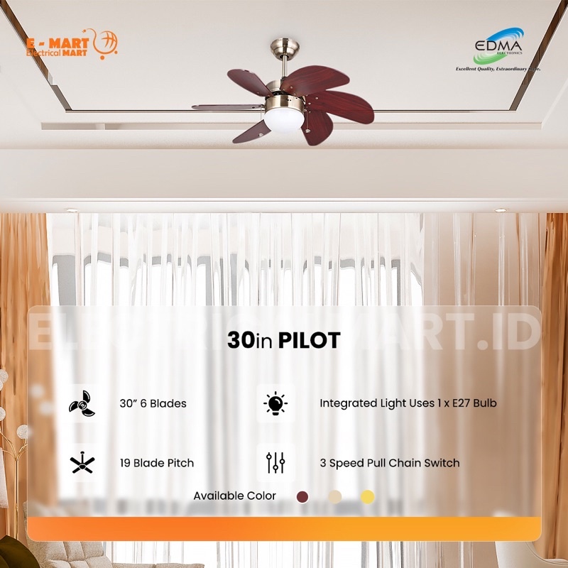 Ceiling Fan MT EDMA PILOT 30 Inch Kipas Angin Lampu 30”