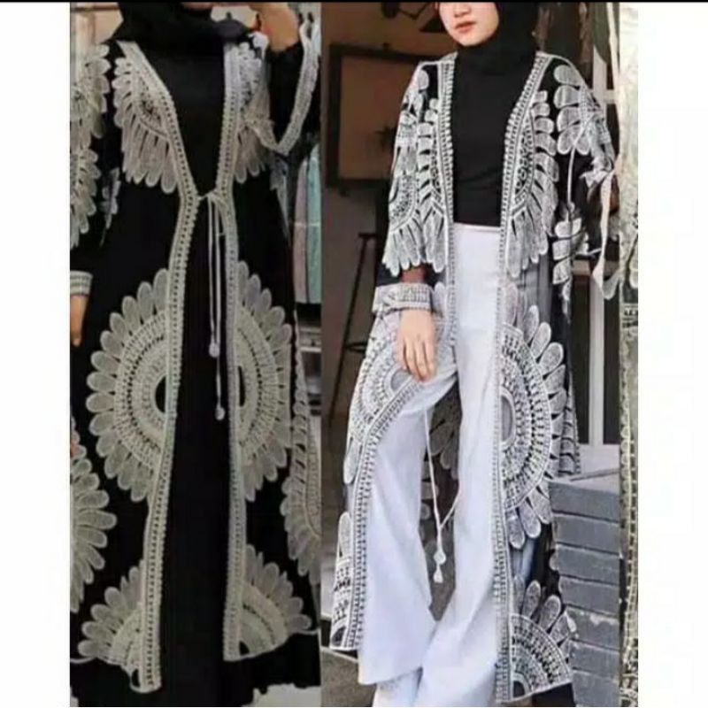 LACE OUTER CARDIGAN BLOOMY// LONG  OUTER MATAHARI // ORIGINAL IMPORT BANGKOK-Matahari hitam