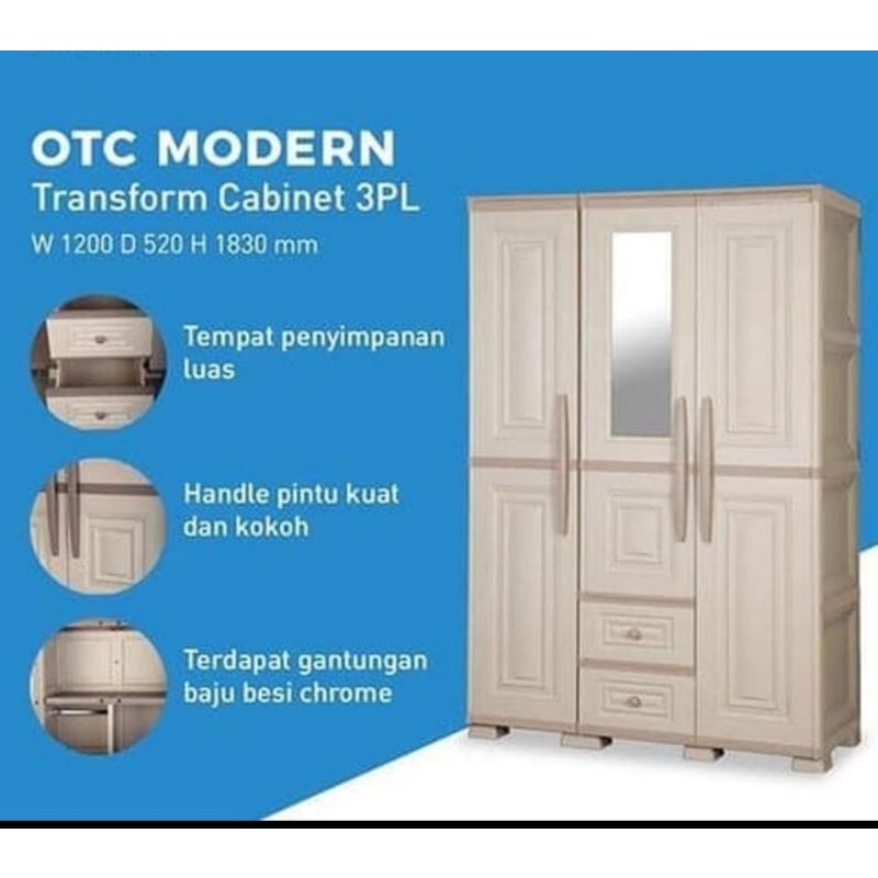 Lemari plastik 3 pintu otc 3p modern