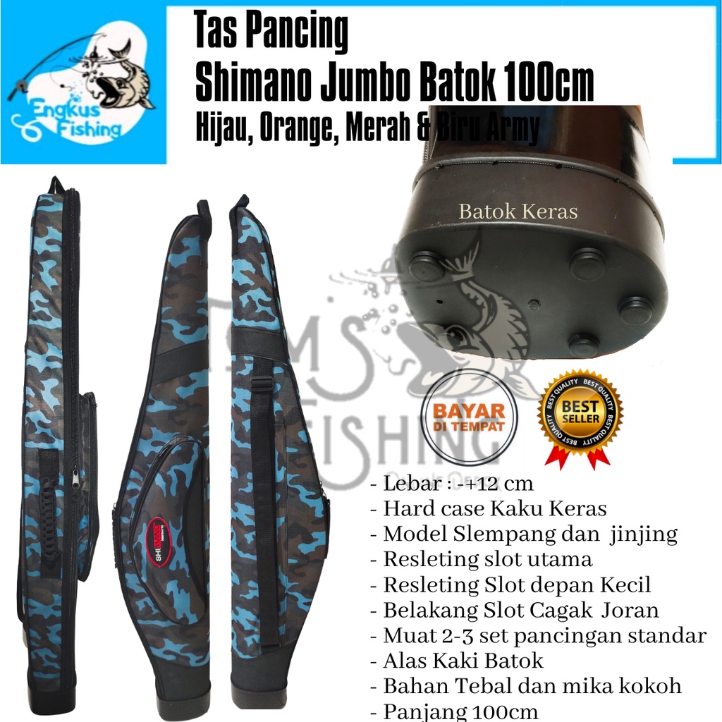 Tas Pancing Tebal Shimano Loreng Batok Mangkok Kuat Hardcase 100cm Berkualitas Tebal Murah - Engkus Fishing-Biru Army