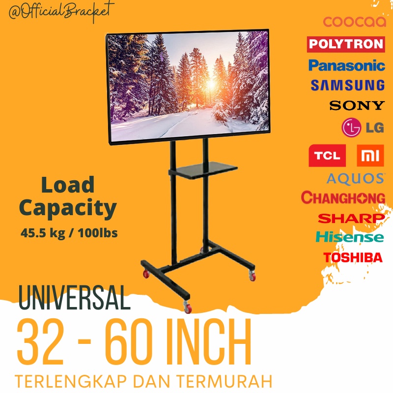 Bracket Braket Breket Standing TV 60 65 55 50 49 43 42 40 Inch Full Motions Universal LED LCD Plasma Garansi