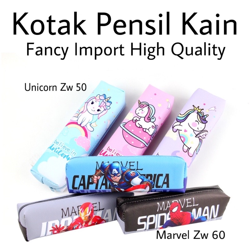 

Kotak Pensil Kain Import Murah High Quality / Kotak Pensil Fancy Unicorn / Kotak Pensil Fancy Marvel