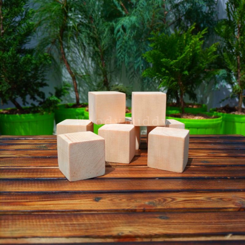 Kubus Potongan Kayu Jati Belanda Panjang Rusuk 3cm