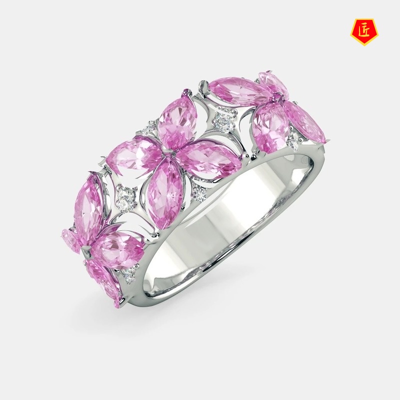 [Ready Stock]Simple Personality Pink Diamond Jasmine Flower Ring