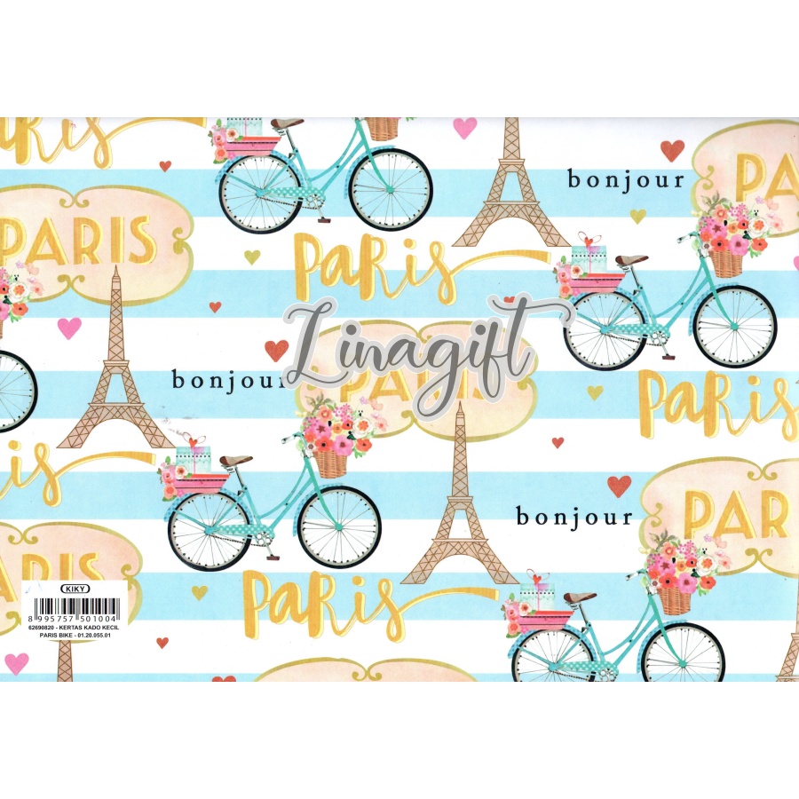 ( 5 Lembar ) PARIS KIKY - KERTAS KADO - GIFT WRAPPING PAPER PARIS TRAVEL EIFFEL CINEMA CLASSIC VINTAGE ROMANCE ROMANTIC WEDDING ENGAGEMENT VALENTINE LAMARAN TUNANGAN NIKAH PERNIKAHAN