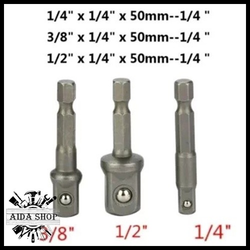 Adapter Hex Key Shock Mesin Bor Impact Driver Adaptor Sambungan Sock Konektor Bor Ke Sock Set 3 Pcs