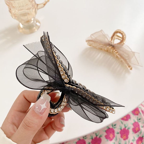 jepit rambut bita lace bow rhinestone hair clip (2e1) jje066