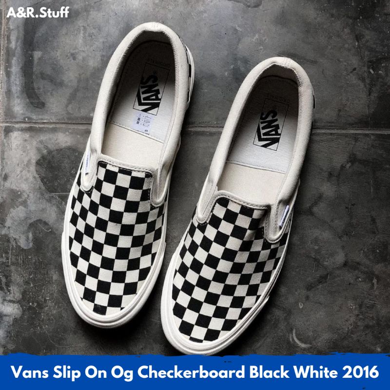 SALE  VANS SLIP ON OG CHECKERBOARD BLACK WHITE 2016 ORIGINAL