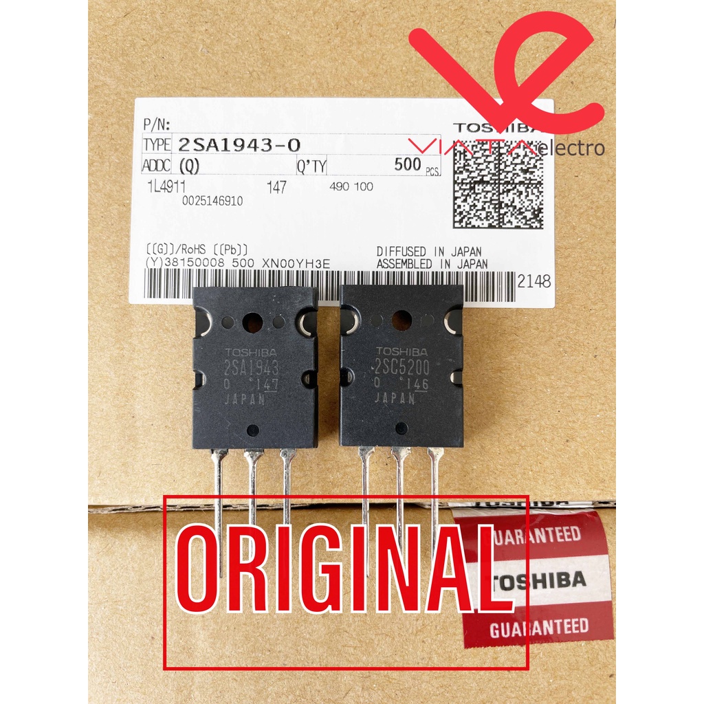 TRANSISTOR A1943 - C5200 TOSHIBA A1943-C5200 ASLI JAPAN A1943 C5200 ORI 230V - 15A - 150W