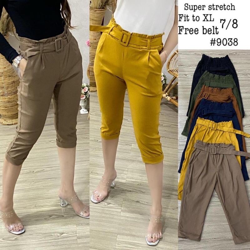 Celana 7/8 SoftJeans Impor wanita belt 9038