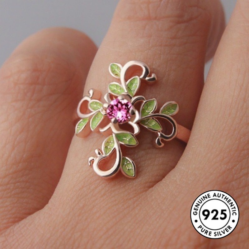 Cincin Sterling Silver 925 Model Silang Warna Rose Gold Dengan Berlian Imitasi Untuk Wanita