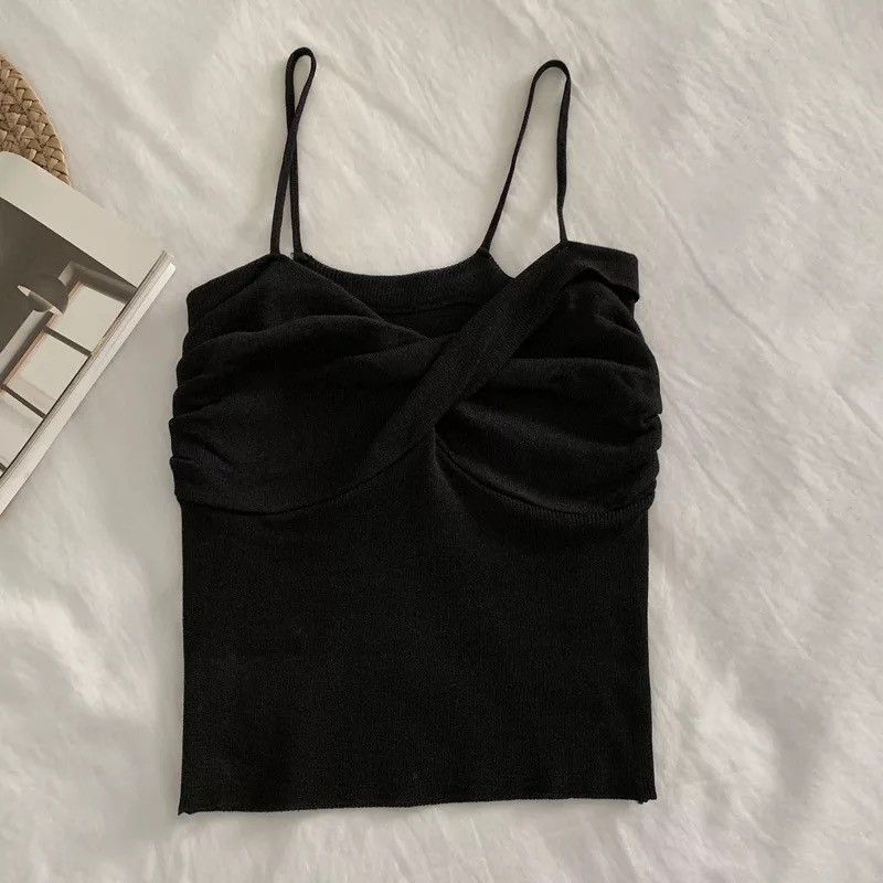 ✨WINGALERY✨ Tank Top Olivia Bahan Rajut Pakaian Wanita Import Style Korea 4038-BLACK