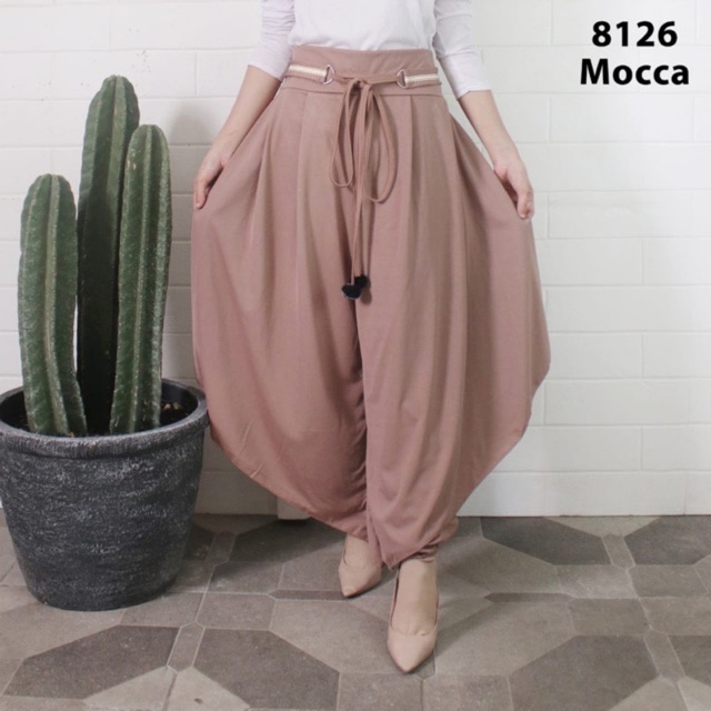 CELANA KULOT ALADIN PANTS MELAR TALI PINGGANG BELT CUBIT MURAH MUSLIMAH PANJANG ABG STYLE 8126