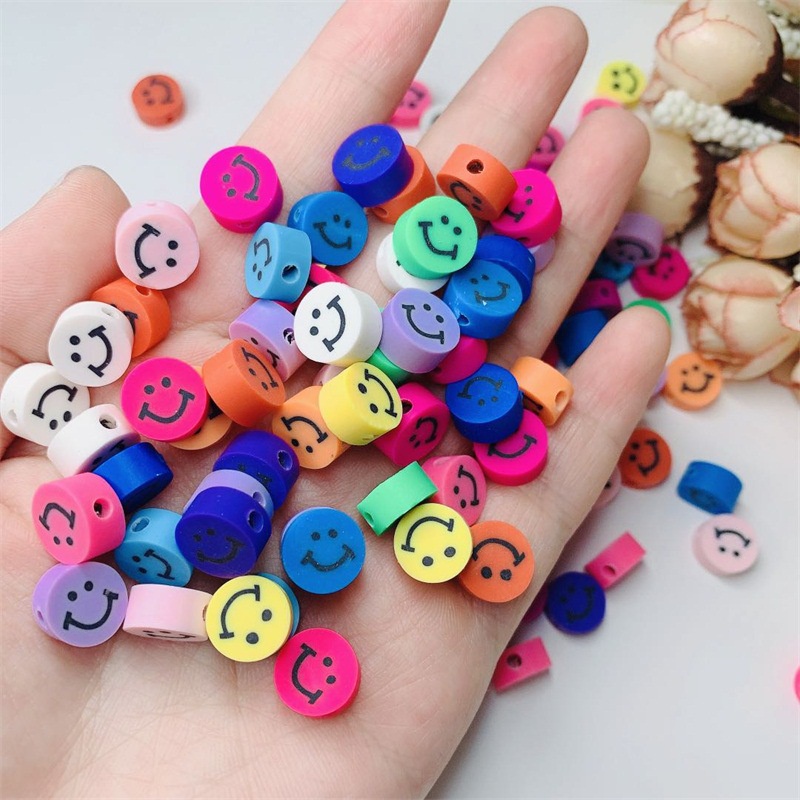 20pcs / Lot Manik-Manik Bulat Motif Smiley Bahan Polymer Clay 10mm Untuk Membuat Perhiasan Handmade DIY