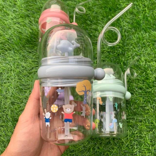 BOTOL MINUM ANAK LUMBA MANCUR 260ML LUCU DAN UNIK [SWEETSPACE]-ABU