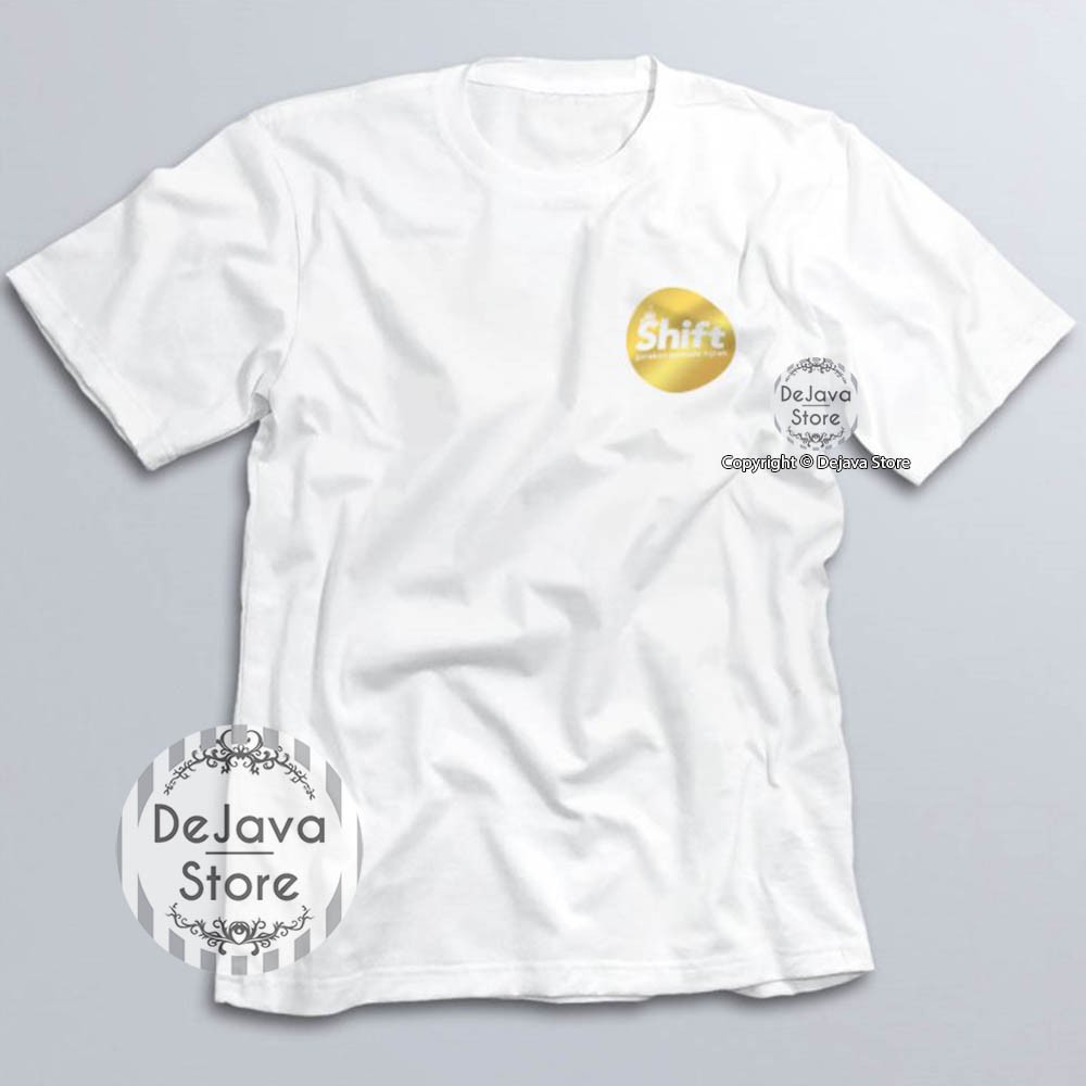 Kaos Dakwah SHIFT Gerakan Pemuda Hijrah Logo Dada Gold Emas - Baju Tshirt Distro Islami Muslim | 388-PUTIH