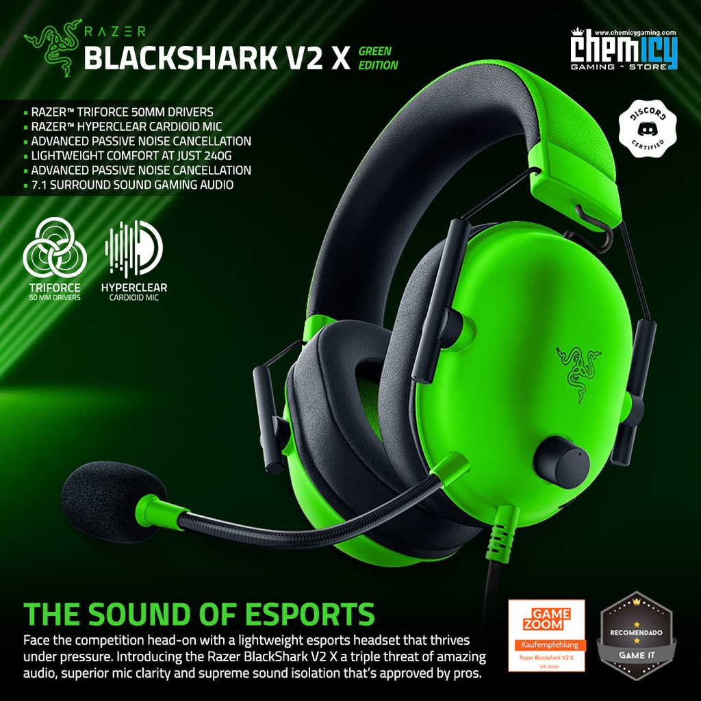 Razer Blackshark V2 X Green Esports Gaming Headset