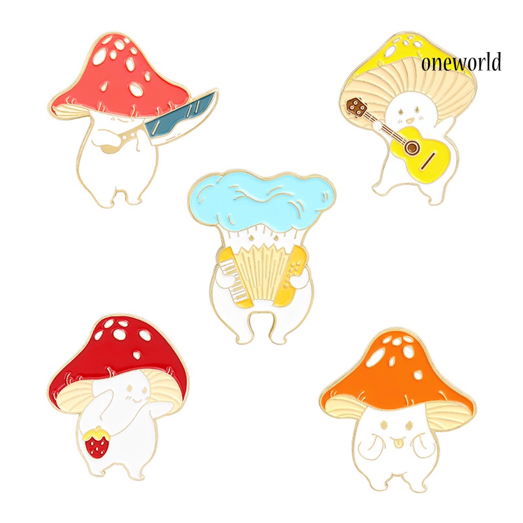 OW@ Cartoon Cute Mushroom Knife Guitar Enamel Student Brooch Pin Badge Jewelry Gift