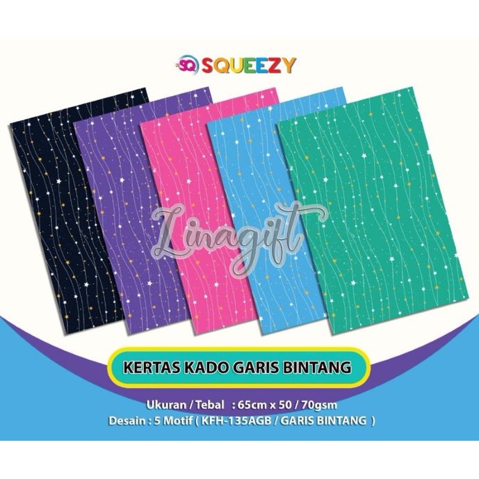 ( 5 Lembar ) KERTAS KADO SQ DOFF - GIFT WRAPPING GARIS BINTANG / LINE STAR COLOUR VINTAGE / STAR PATTERN  - TAS KERTAS KADO