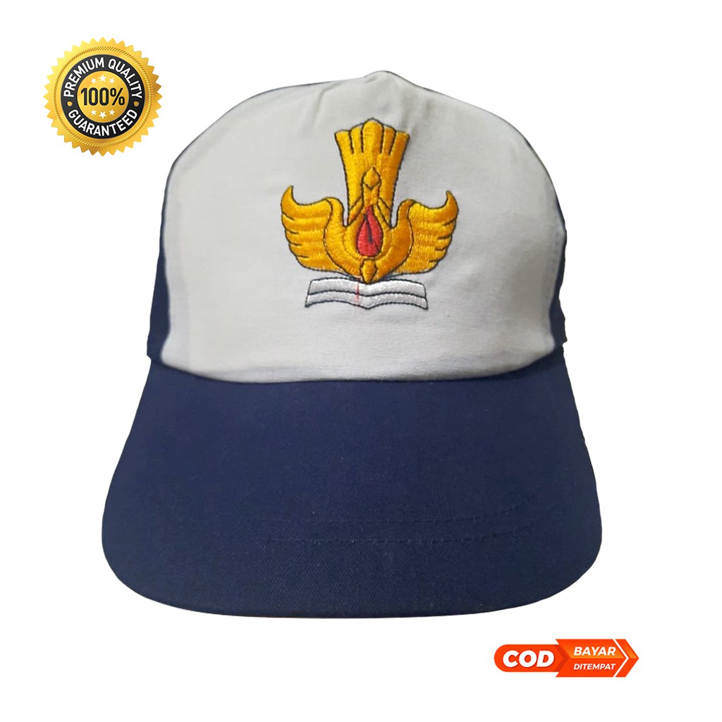 Topi SMP Kain Biasa Putih Biru / Topi Sekolah SMP Bordir TutWuri Handayani