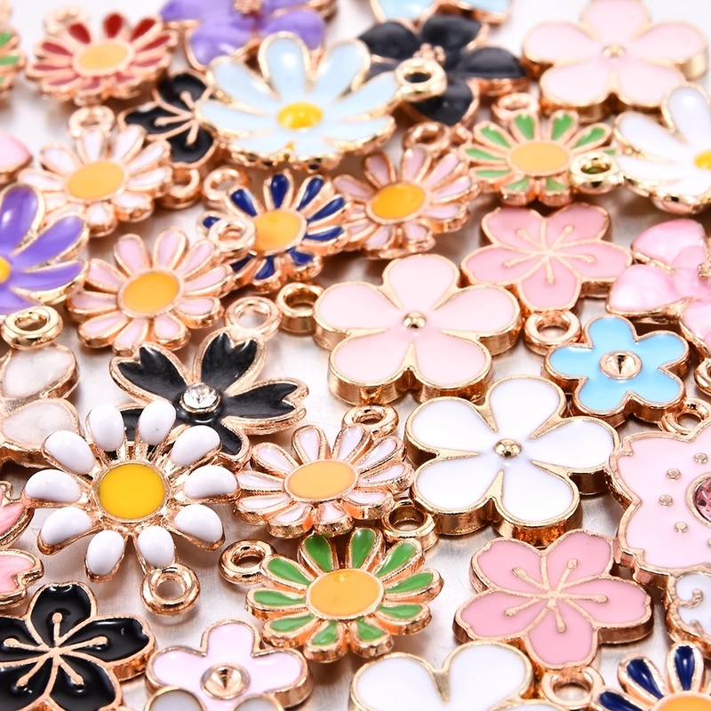 40 Pcs Liontin Kalung Gelang Dan Anting Bahan Alloy Enamel Bentuk Bunga Daisy Handmade