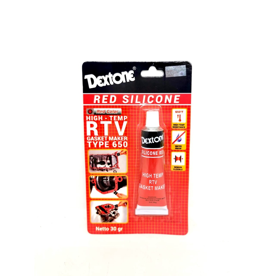 Lem Besi DEXTONE Red Silicone 650 Tahan Panas 30 Gr- 70 Gr Gasket Maker