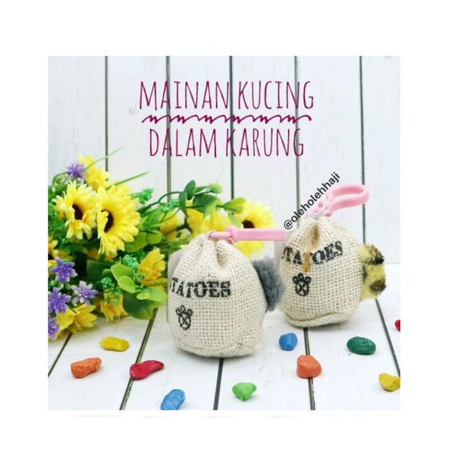 mainan kucing dalam karung - gantungan kunci kucing ( BISA BERBUNYI )