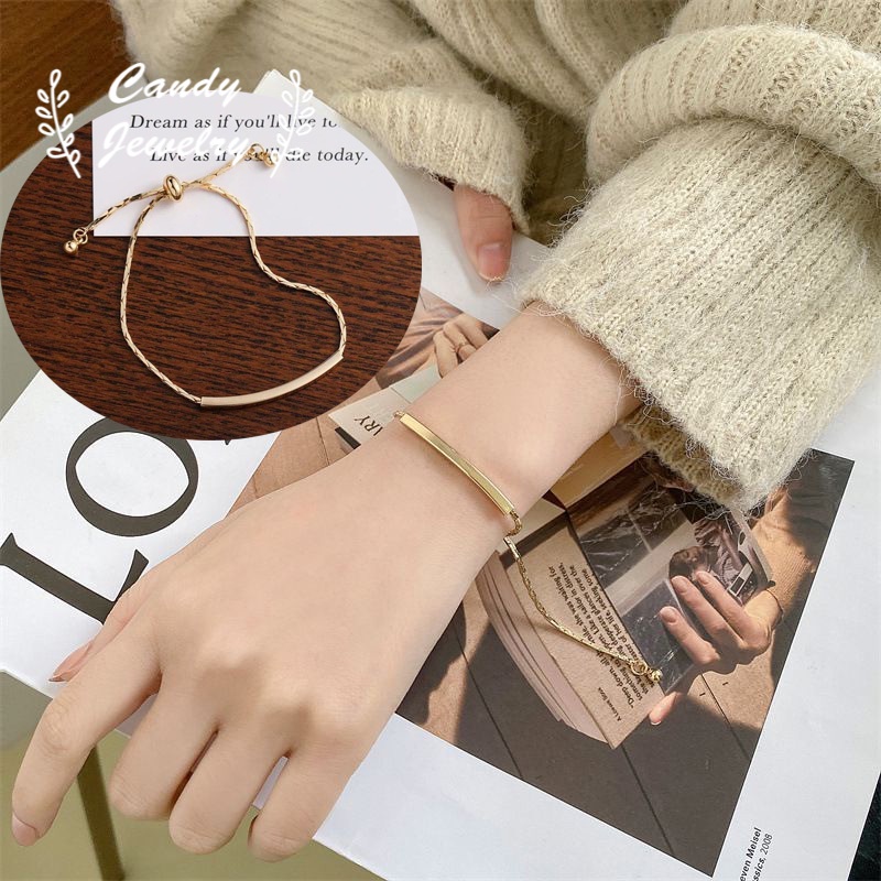 Gelang Tangan Sterling Silver 925 Model Rantai Rumbai Adjustable Warna Permen Gaya Korea Untuk Wanita