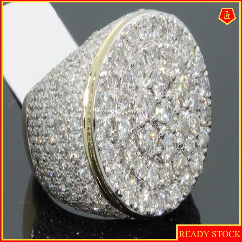 [Ready Stock]Gold Color Separation Men's Ring Full Diamond Luxury