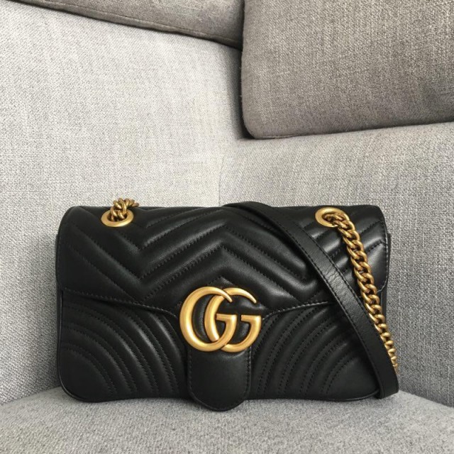 Tas Gucci GG Marmont Shoulder Matelasse Medium HITAM SUPER MIRROR