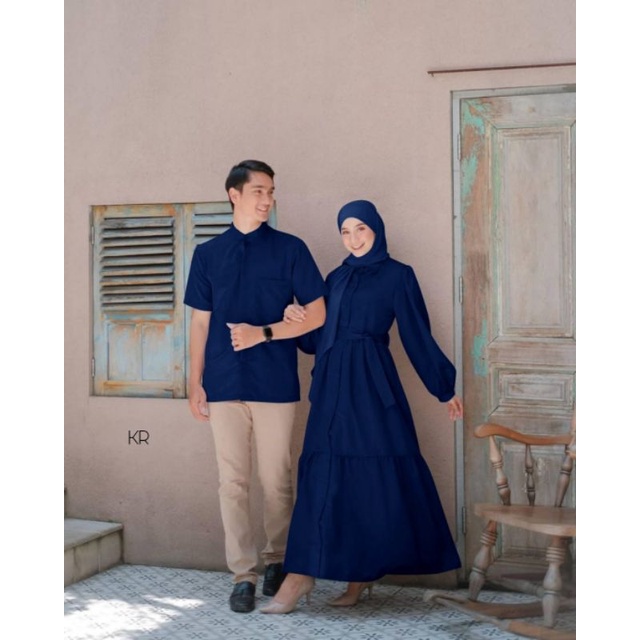 Baju Gamis Couple Suami Istri Keluarga Lebaran Terbaru 2021 Tunangan Busui Simple Polos ke kondangan