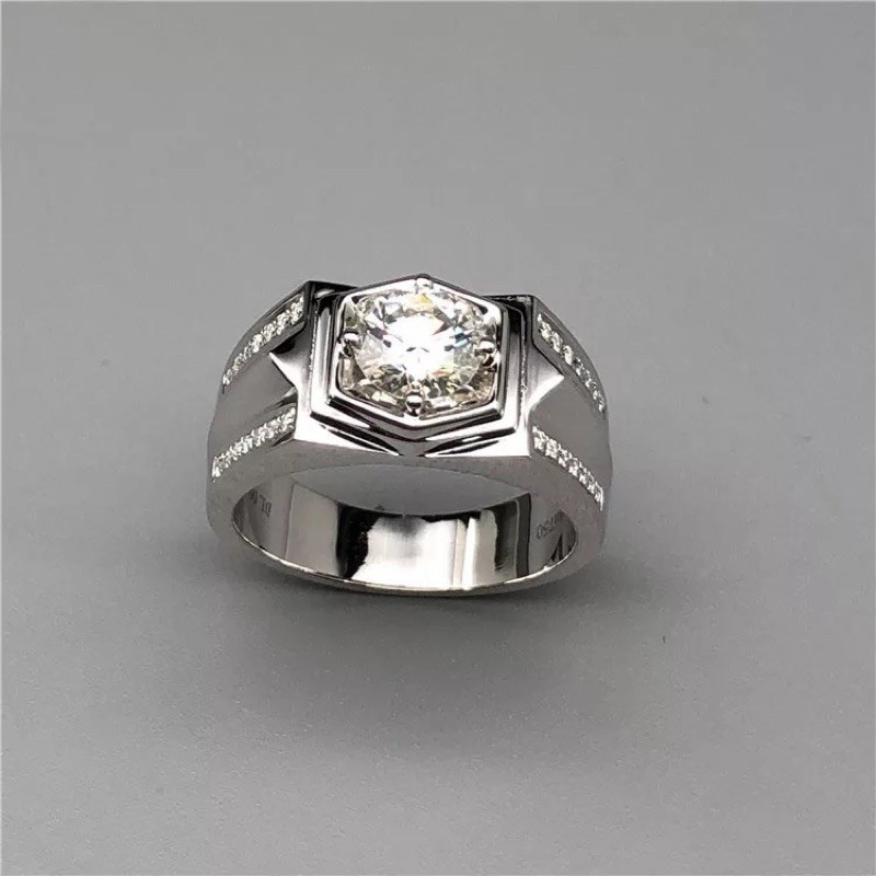 Cincin Pria Perak Berlian Casual Mewah Berkelas Wedding Ring