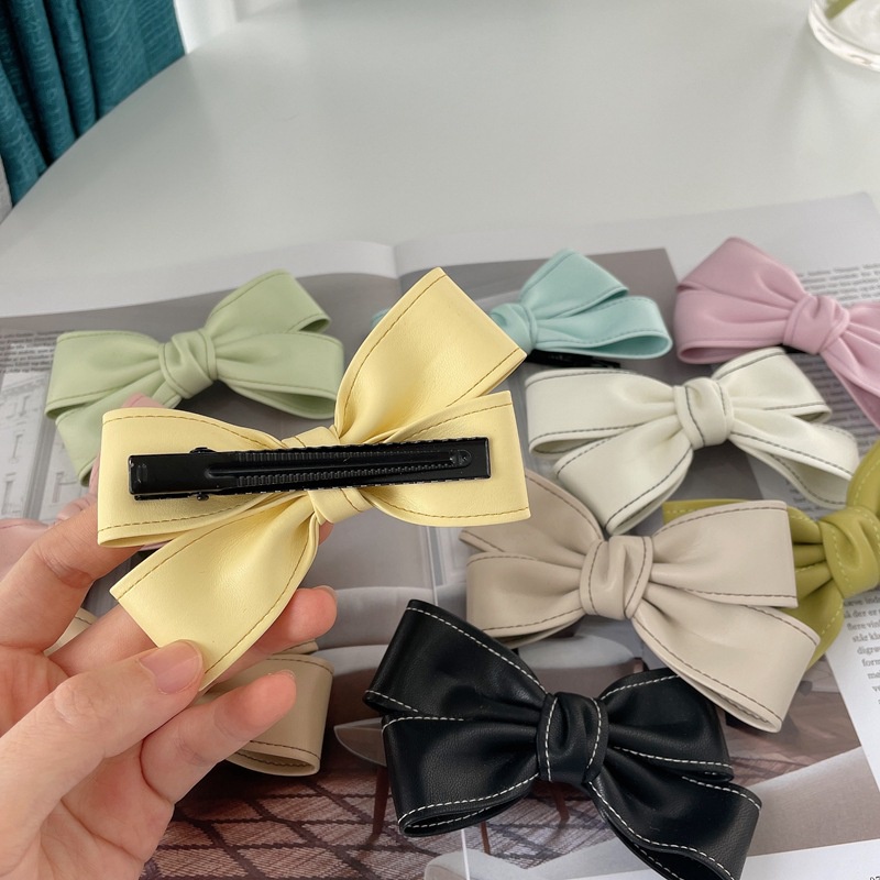 JEPIT PITA RAMBUT MODEL RIBBON BOW KULIT LEATHER CUTE MINI SOFT PASTEL COLOR WARNA SOLID LEMBUT JEPITAN HAIR SNAP PRETTY CLIP HAIRCLIP