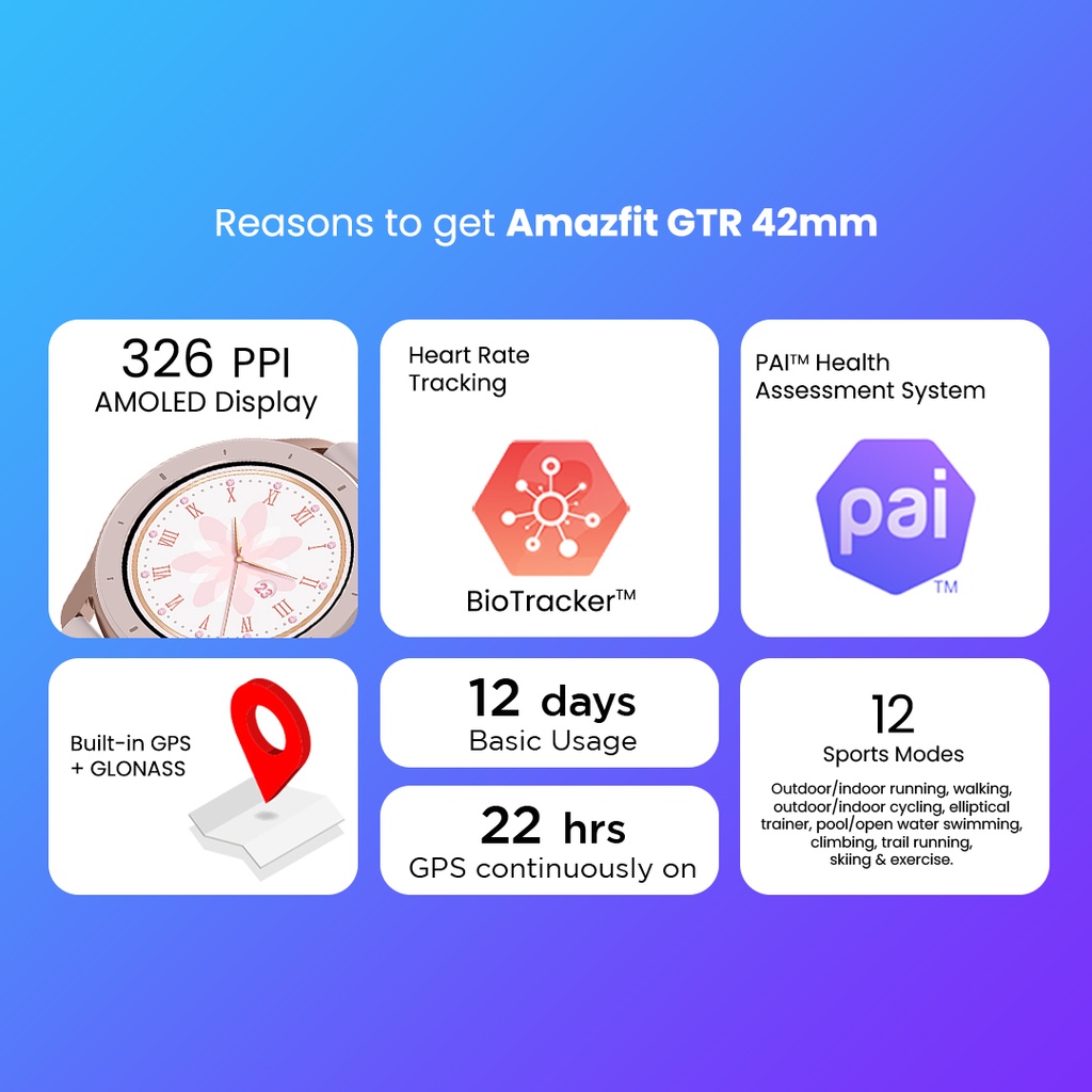 Amazfit GTR 42 Smart Watch GPS Zepp Smartwatch Music 12 Days Battery 5ATM Man Woman 42mm For Android IOS Jam Tangan Pintar-2