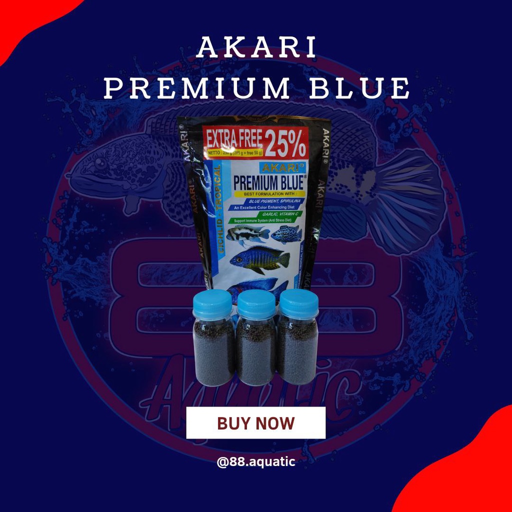 Akari Premium Blue 20gr Repack Pakan Pelet Ikan Channa Cichlid Murah Repack