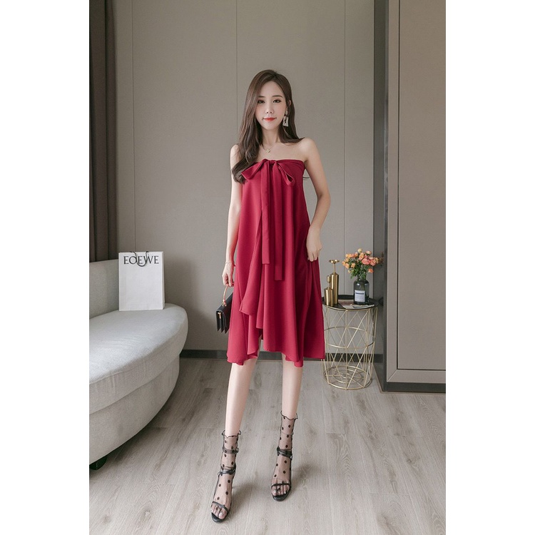 Dress Midi Wanita Tali Korea Bahan Shakila Streat