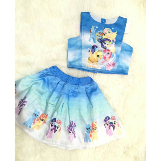 Baju kuda pony - setelan little pony - baju anak littlepony -atasan rok little pony impor