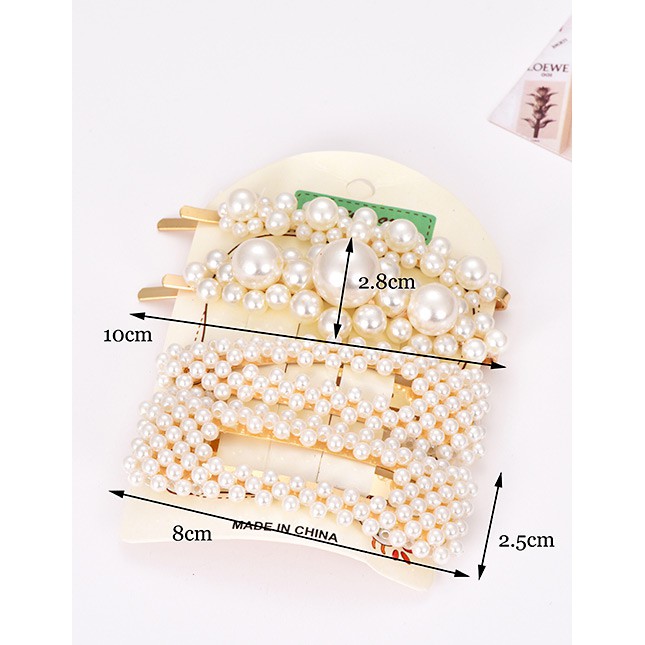 LRC Jepit Rambut Fashion White Alloy Pearl Hair Clip Four-piece F50049