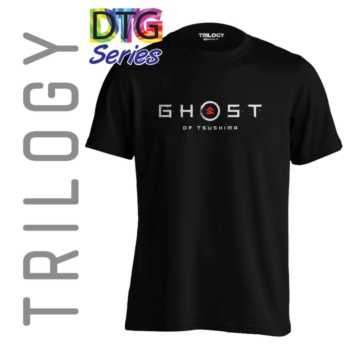 Ghost Tsushima Kaos Ghost of Tsushima DTG Katun Unisex Lengan Pendek Hitam Ghost of Tsushima - TRILO