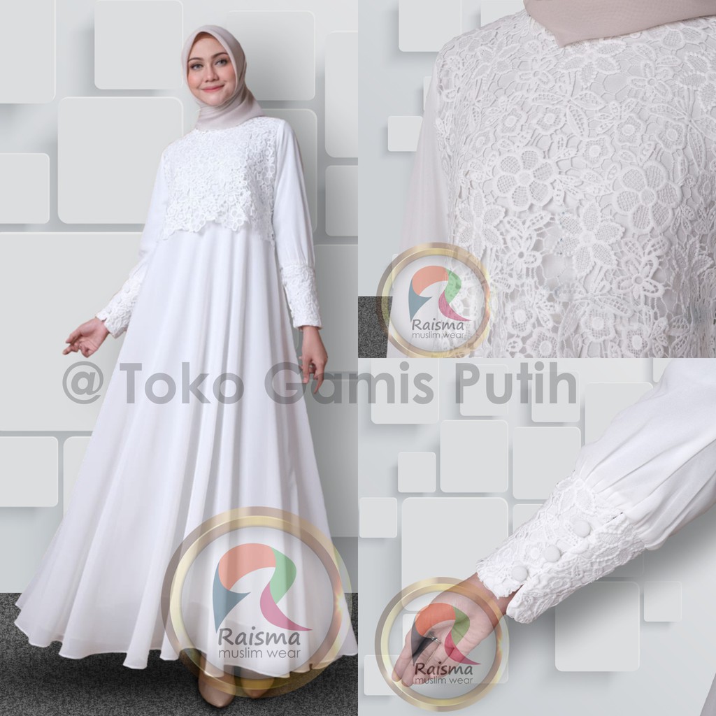 Raisma - Gamis Putih Tulang Lebaran Cantik Dan Elegan Baju Gamis Putih Wanita Terbaru 2022-3