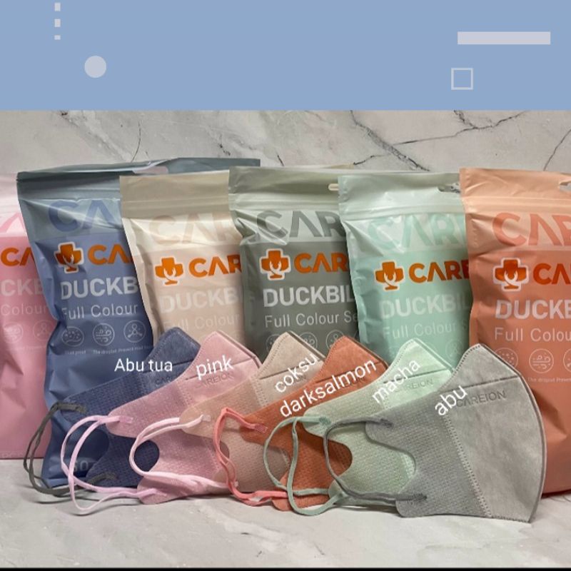 MASKER DUCKBILL WARNA CAREON 1 BOX 50 PCS KEMASAN PLASTIK