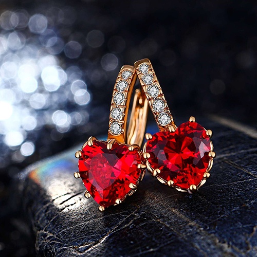 Hu Hu Hu Hu Hu Alat Bantu Pasang Kacamata♡ Anting Tusuk Bentuk Hati Merah Lapis Emas 18K Untuk Wanita