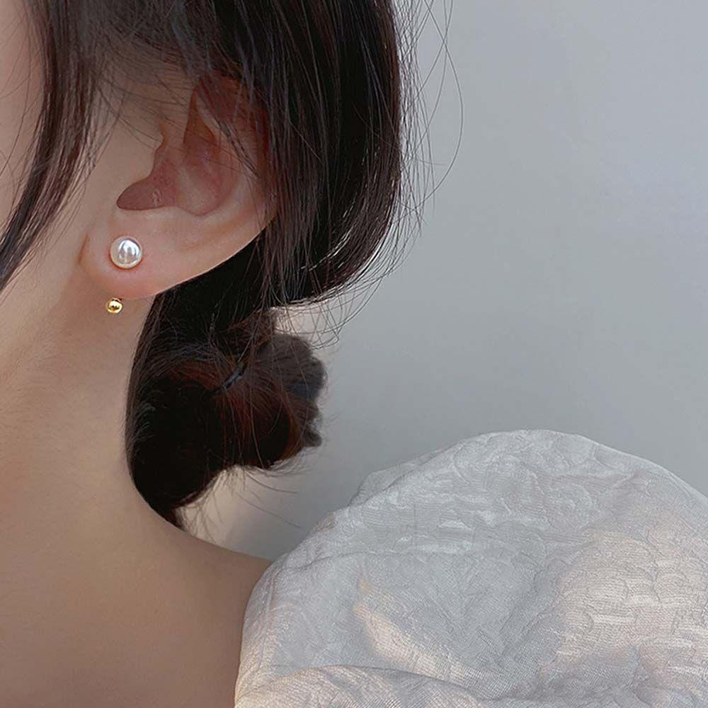 Mxbeauty Anting Mutiara Wanita Geometri Sederhana Anting Gantung Belakang Anting Pejantan Emas Anting Perak Anting Perempuan