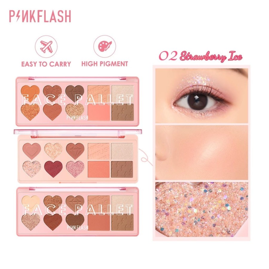 ★ BB ★  PINKFLASH Multi Face Palette - OhMyLove Multiple Face Palette Eye shadow Blush Highlighter Contour 3 Colors - PINK FLASH - PF M02