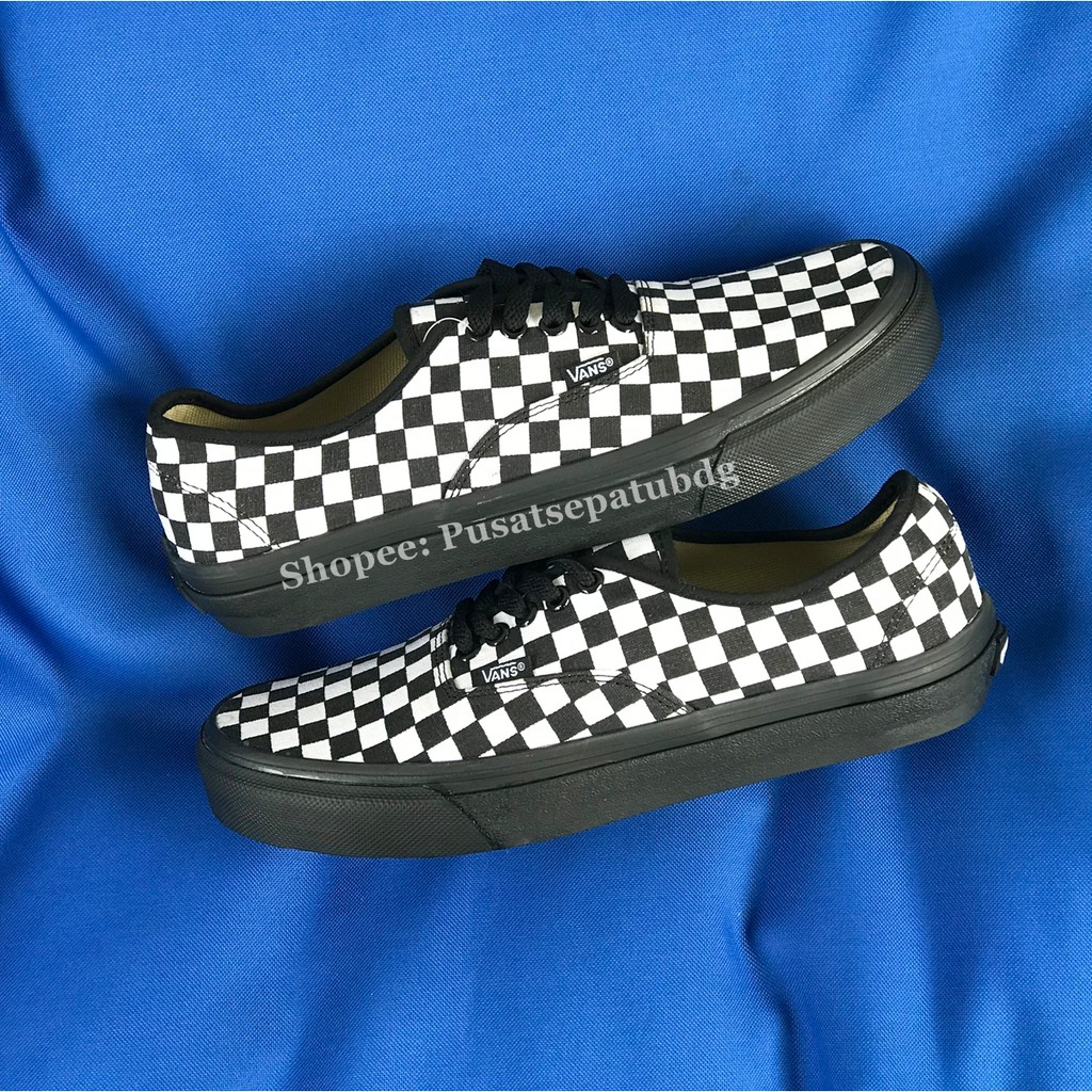 Vans Authentic Checkerboard Black White Sol Hitam